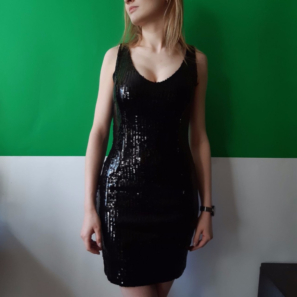 Black Sequin Low Cut Dress